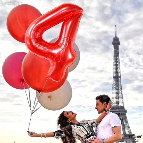 KatchOn Giant Red Number 4 Balloons, 40 Inch, 4th Birthday Balloons for Boys and Girls, Anniversary Decorations