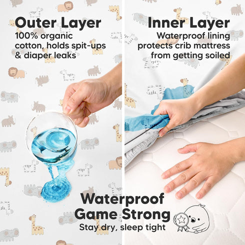 2-Pack 52x28 Waterproof Crib Sheets for Boys, Girls - Fitted Organic Cotton Baby Crib Sheets, Toddler Mattress