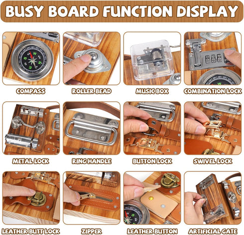 Montessori Busy Board for Toddlers, Wooden Sensory Learning Activity Board for Fine Motor Skills, Educational Toy
