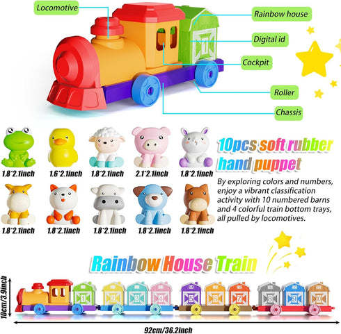 1 2 3 Set Counting 10 Toddler Learning Toys for Year Old, Farm Animal Train with Sorting Matching, Farm Animals, Finger