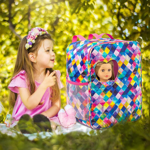 Ecore Fun 5 Items 18 Inch Dolls Bag Set with Accessories, Doll Clothes, Shoes, Sunglasses, Backpack and Toy Dog