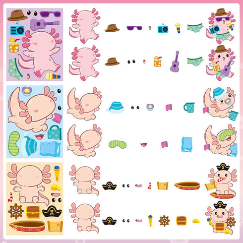 Axolotl Make a Face Sticker, 36Pcs Make Your Own Cute Axolotl Stickers for Kids Birthday Party Activity