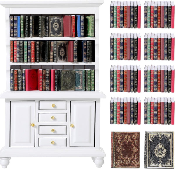 Chivertion 1:12 Scale Dollhouse Miniature Wooden Bookshelf Bookcase with 48 Pcs Miniature Books