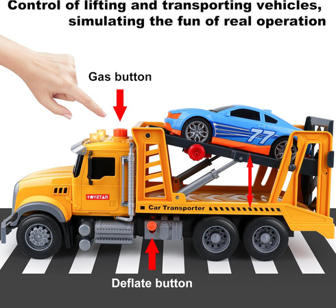 Dwi Dowellin Toy Truck Transport Cars Carrier with Racing Car for Kids Toddlers, Birthday Gifts for Boys Age 3-6
