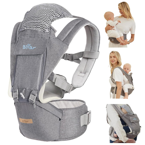 Bear Baby Carrier, 6-in-1 Baby Carrier Newborn to Toddler with Hip Seat