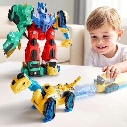 3 4 5 6 7 8 iPlay, iLearn Kids Dinosaur Transforme Robot Toy, Magnetic Construction Trucks Transform into Dinosaurs