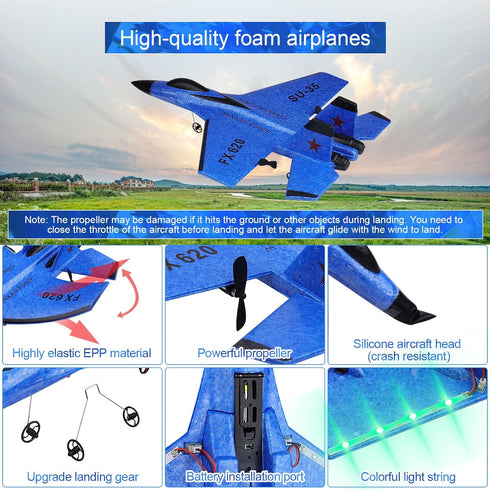 RC Plane 2CH Remote Control SU35 Jet, 2.4GHz Easy to Fly Airplane Toys for Kids and Adults with Night Lights
