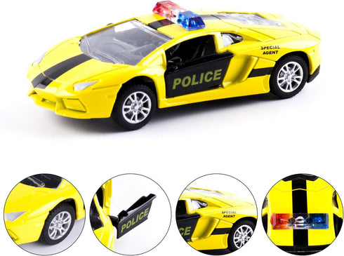 Die Cast Metal Little Toy Cars Set of 5, Openable Doors Pull Back Car Gift Pack for Kids