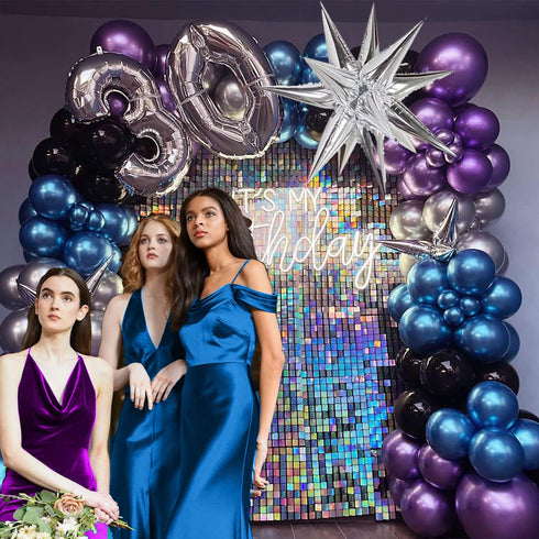 Chrome Purple and Blue Balloon Garland Arch Kit: 130Pcs Double Stuffed Lilac Silver Metallic Balloons for 2024