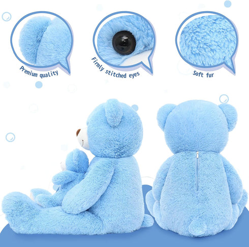 MorisMos Giant Teddy Bear 39 Inch, Soft Big Mommy and Baby Bear, Blue, Large Plush for Baby Shower, Valentine, Christmas