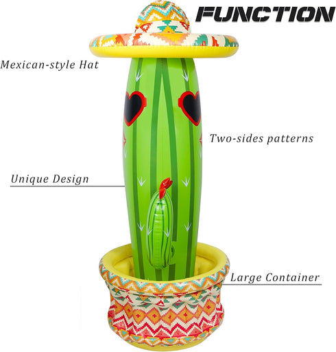 55" Summer Swimming Triumpeek Inflatable Cactus Cooler, Fiesta Cactus Ice Bucket Wearing Sombreros for Pool Hawaiian
