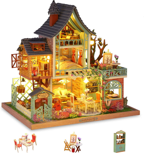 DIY Miniature Dollhouse Kit by GuDoQi, Tiny House 1:24 Scale with Music, Great Handmade Crafts Gift