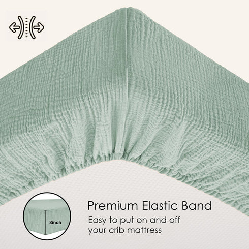 Set 2 52x28x9 Crib Mattress Sheet of Green & Beige, Premium Muslin Cotton, Fitted Crib Sheets Snugly, Breathable & Soft