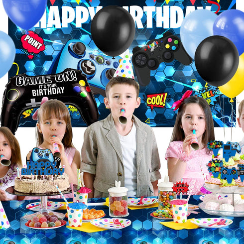 Video Game Birthday Party Decorations - 109Pcs Gamer Supplies for Boys Birthday Party, Happy Birthday Backdrop