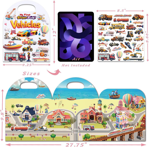 HitGoo 3-Pack 2-4 Reusable Sticker Books for Toddlers Years, Vehicles Truck, Animals & Farm Jelly Activity Stickers