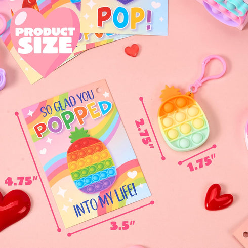 30 Packs 6 JOYIN Valentines Day Gift Cards with Pop Bubble Keychains, Designs Mini Colored Pop, Multi-Shape Stress