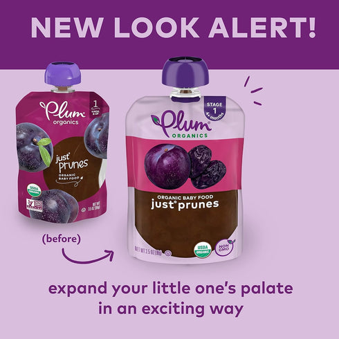 Plum Organics Stage 1 Organic Baby Food, Just Prunes, 3.5 Ounce Pouch, Pack of 4, Packaging May Vary