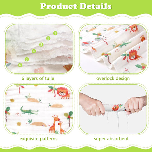 6 Pack 100% 20''x12'' 6 decalsweet Baby Burp Cloths Muslin Washcloths Muslin Burp Cloths Cotton Large Soft Layers Baby