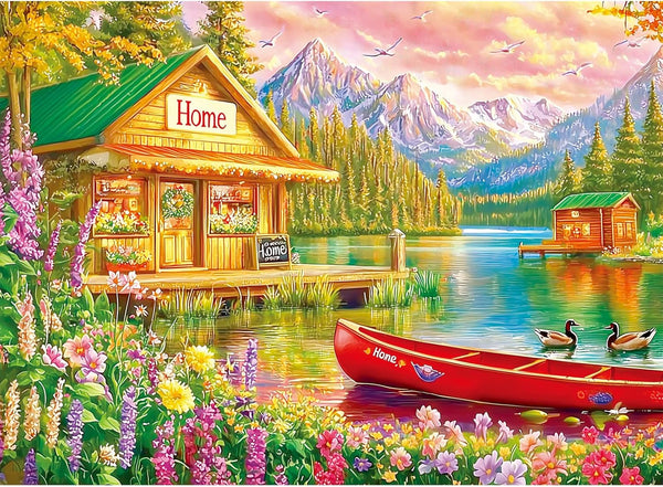 300 Pieces Puzzles for Adults,Lakeside House & Red Boat Puzzle,300 Pieces Puzzle