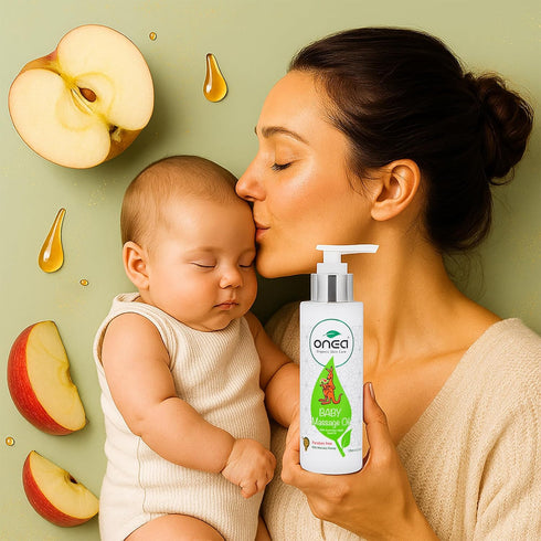 4.2 oz ONEA Baby Massage Oil - Enriched with Australian Botanicals, Sandalwood Oil and Manuka Honey - Hydrates