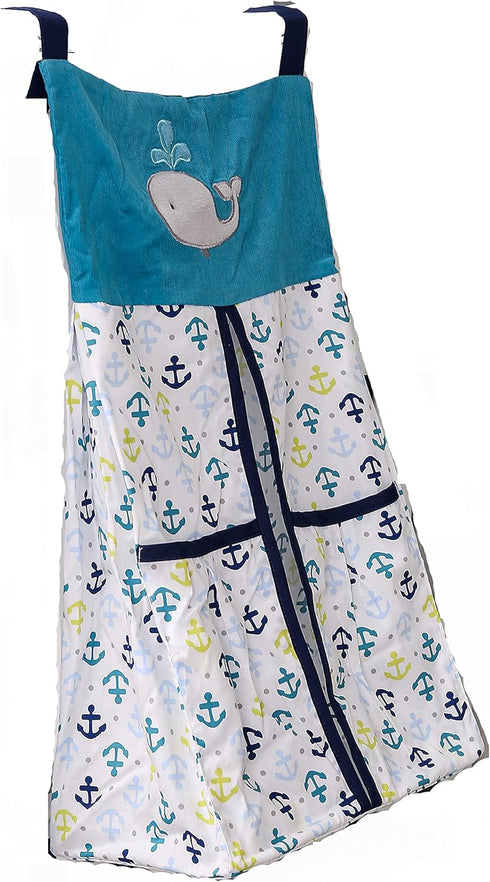 CribMATE Embroidery Crib Diaper Stacker Blue Whale Arrow Crib Diaper Hanging Bag (Blue