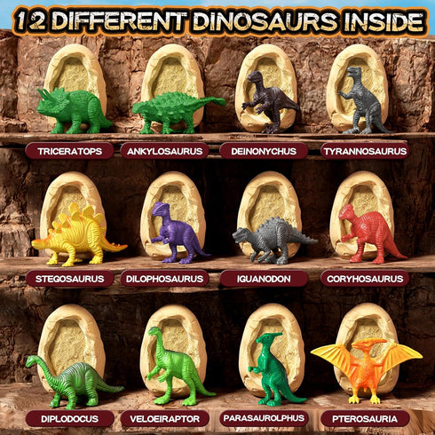 12 3 4 5 6 7 8 9 10 Dinosaur Eggs Dig Kit Toys for Kids, Dinosaur Eggs Excavation Kit with Magnifier, Easter Basket