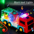 Light Up Sensory Car Toy for Kids, Transparent Gear Fire Truck with Colorful Moving Gears, Music and Lights