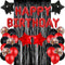 Red Black Birthday Party Decoration Kit - Happy Birthday Banner, Latex Balloons, Fringed Curtain, Confetti