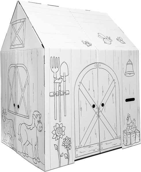 Easy Playhouse Barn - Kids Art & Craft for Indoor & Outdoor Fun, Decorate & Personalize Cardboard Fort, 32" X 26.5" X