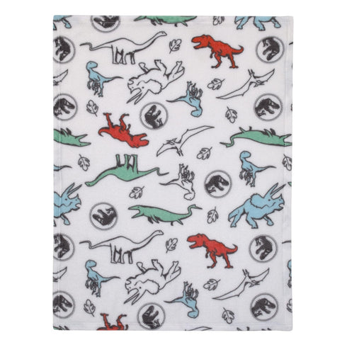 Super Soft Baby Blanket, Welcome to The Universe Jurassic World, White, Blue, Red, Green Dinosaur