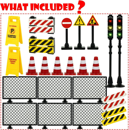 Pasacho City Road Signs Bricks Accessories, Mini Traffic Cones & Crosswalk Signal Toys for Kids Building Blocks