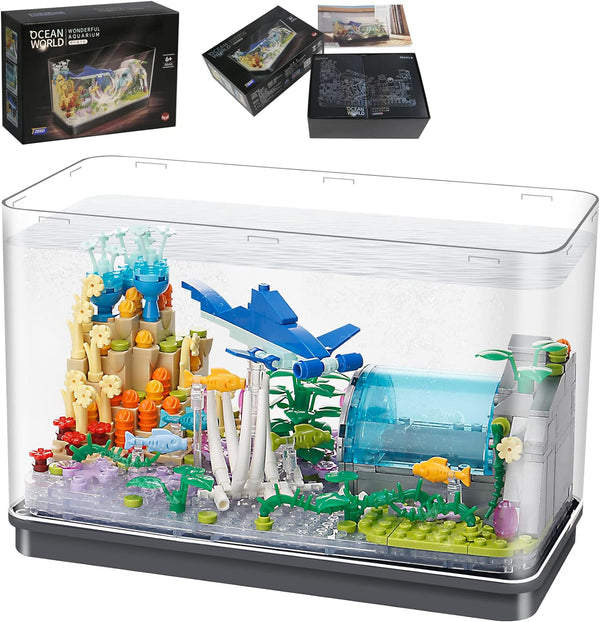 Creative Ideals Fish Tank Building Blocks Toy Sets - Add Water and Charge Light Effects, Best for 6+ Boys, Girls