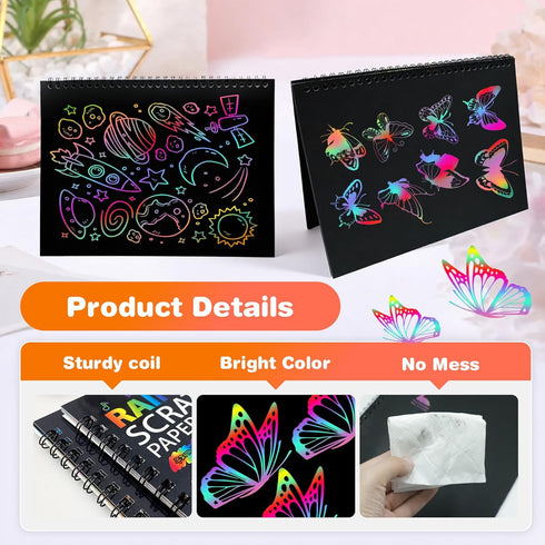 Eommmgl 4-12 Kids2 Pack Scratch Art Paper for Rainbow Notebooks Best Arts and Crafts Gift for Stocking