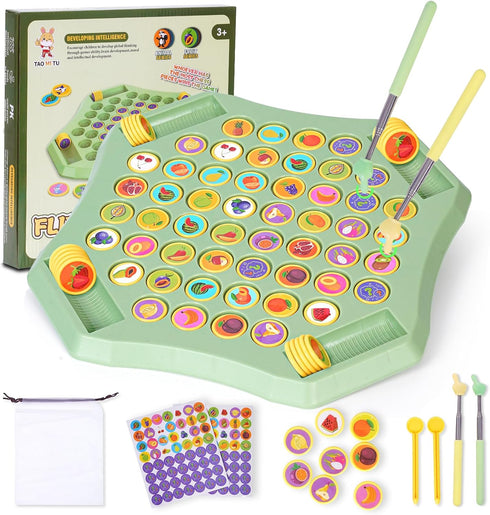 54PCS Fruit Flip Chess Memory Chess Game, Animal Flip Matching Chess Board,