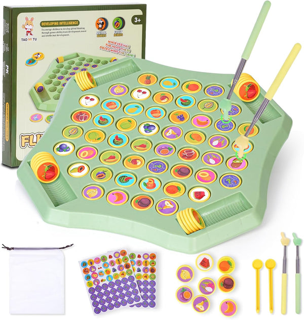 54PCS Fruit Flip Chess Memory Chess Game, Animal Flip Matching Chess Board,