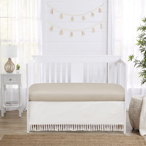 Sweet Jojo Designs Boho Fringe Ivory Boy or Girl Baby Crib Bed Skirt Nursery Dust Ruffle - Solid Neutral Cream Off