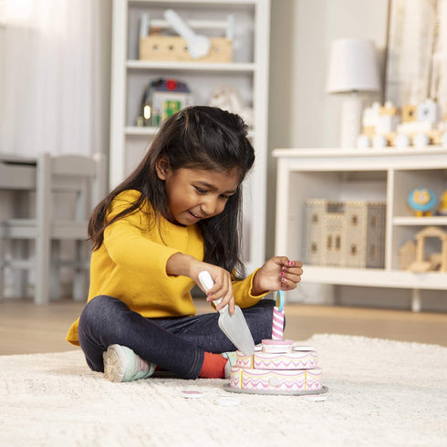 Set Set 3+ Melissa & Doug Triple-Layer Party Cake Wooden Play Food - Birthday Cake Pretend Food Play for Toddlers, Kids