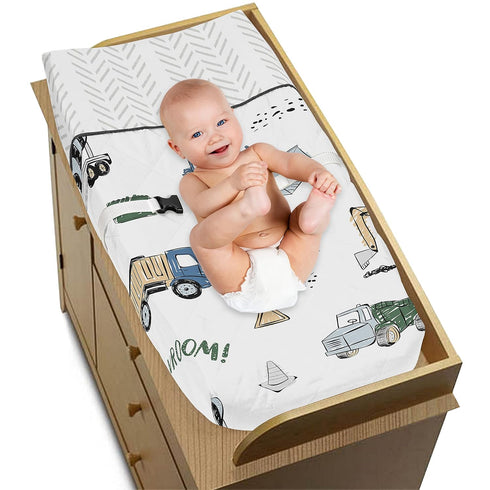 Sweet Jojo Designs Construction Truck Boy Baby Nursery Changing Pad Cover - Grey Yellow Black Blue and Green