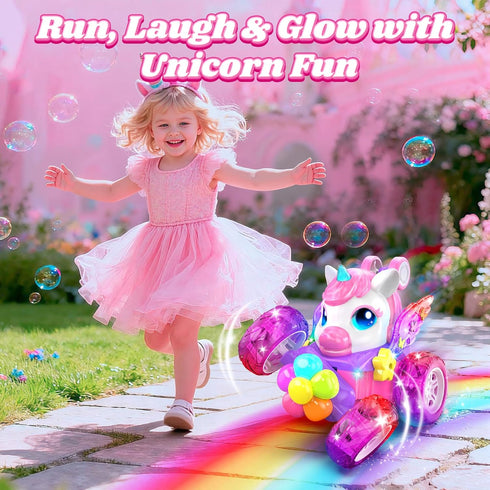 Zmpolir Lights,360Rotation 3 4 5 6 7 8 9 10 Unicorn RC Cars for Girl Toys with Glowling Crystal Wings &Eyes Remote