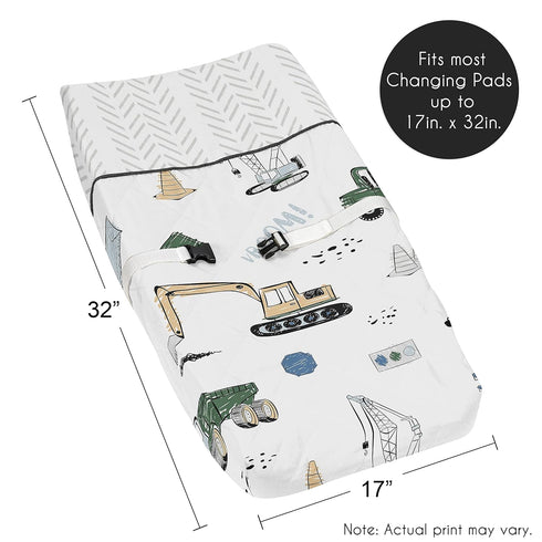 Sweet Jojo Designs Construction Truck Boy Baby Nursery Changing Pad Cover - Grey Yellow Black Blue and Green