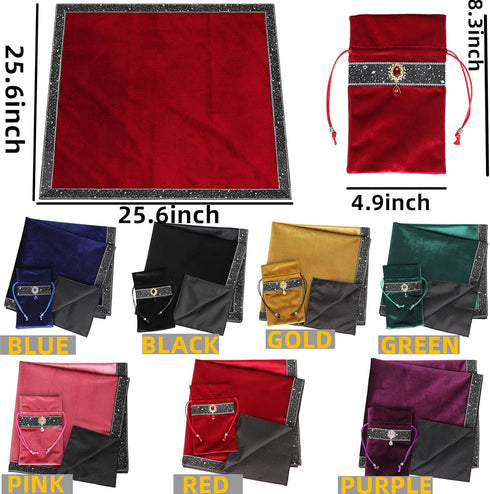 Tarot Cards Bag with Divination Tablecloth, Star River Lace Velvet Bottom with Tarot Pouch (Red)