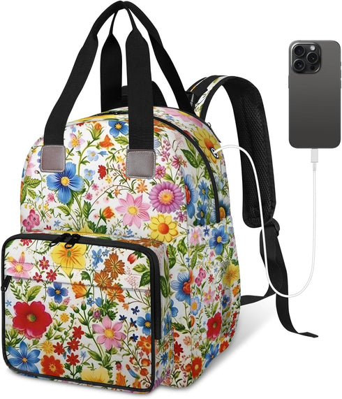 Eativisa Backpack-Multi-functional Colorful floral patterns Diaper Bag mother and baby bag Thermal compartment USB