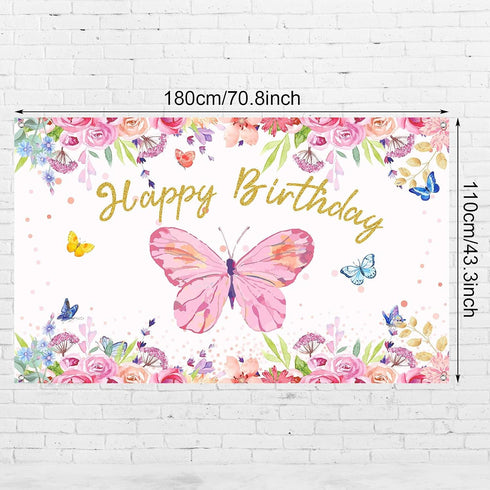 Tatuo Butterfly Happy Birthday Backdrop 6x4ft, Pink Butterfly Party Decorations for Baby Shower