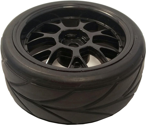 Apex RC Products 1/10 On-Road Black Mesh Wheels, V Tread Rubber Tires (Set of 4) #5002