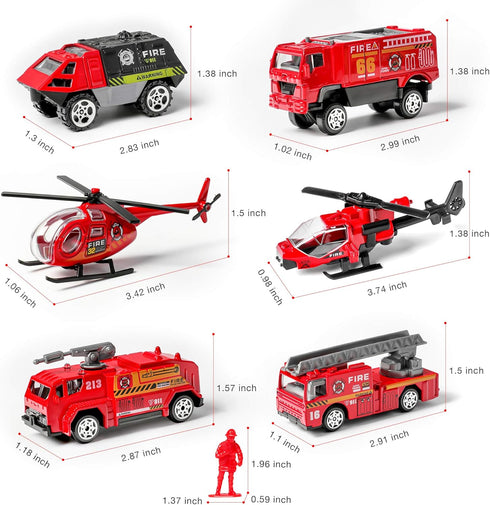 14 Pack Die-cast Fire Truck Vehicles Sets, 6 Pack Alloy Metal Fire Engine Models and 8 Pack Firefighter Playset