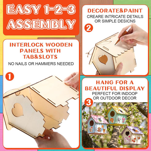 107 21 24 50 12 Tuanse Pcs Wooden Birdhouse DIY Kits Includes Unfinished Wood Mini Bird House Watercolor Pen Bird