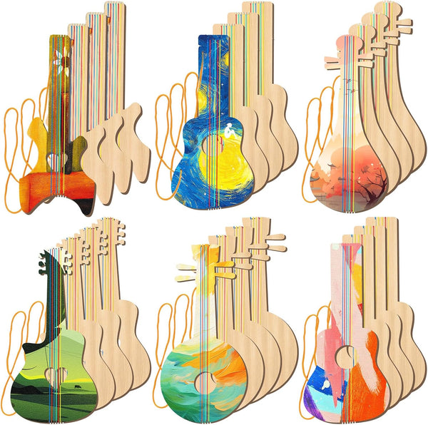 Syhood 24 Pcs DIY Wood Guitar Cutouts for Kids - Bamboo Musical Instrument for Crafts Class and Birthday Parties