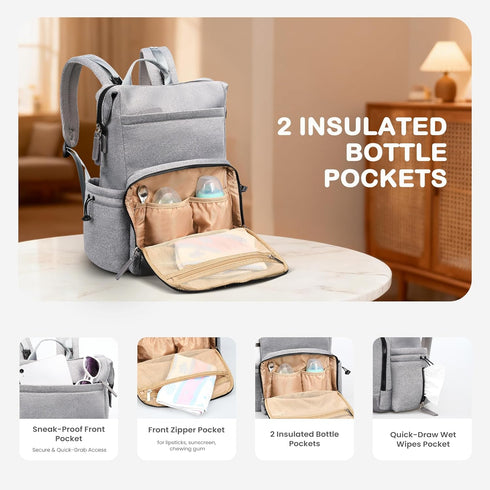 Backpack 33L Backpack Backpack 12 VONAL Neoprene Diaper Bag with Changing Pad, Large Capacity Neoprene Baby Diaper Bag