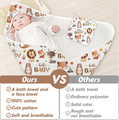 Guawubiang 1PCS 1 32 32IN Wildlife Theme Baby Bath Towels, Hooded Baby Towel for Newborns, Toddler Bath Towel for Boys
