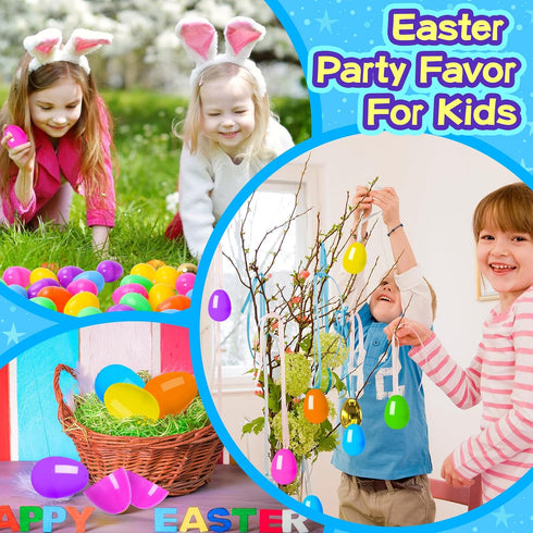 MGparty 52 Pack 2.3" Easter Eggs Empty Plastic Bright Colors Eggs with Golden Eggs for Easter Egg Hunt Party Favors